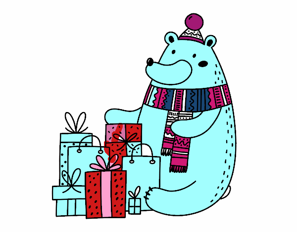 Oso con regalos de Navidad