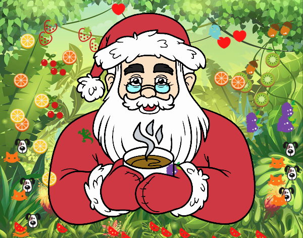 Papá Noel con taza de café