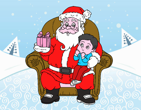 Papá Noel y niño en Navidad