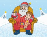 Papá Noel y niño en Navidad