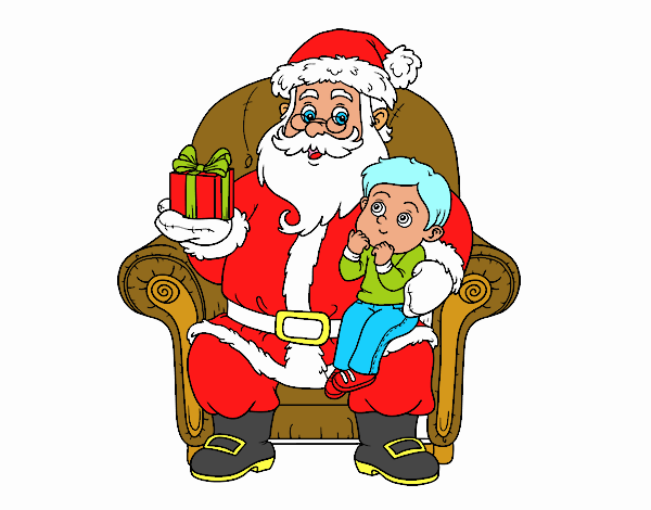 Papá Noel y niño en Navidad