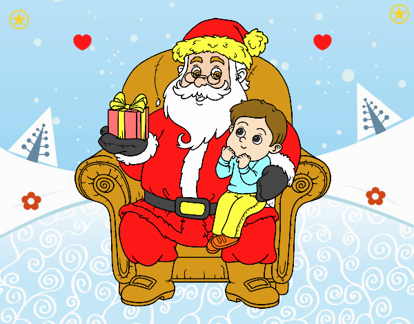 Papá Noel y niño en Navidad