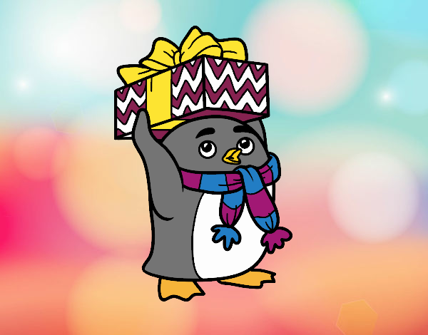 Pingüino con regalo de Navidad