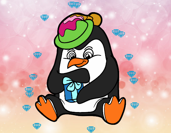 Un pingüino con regalo de Navidad