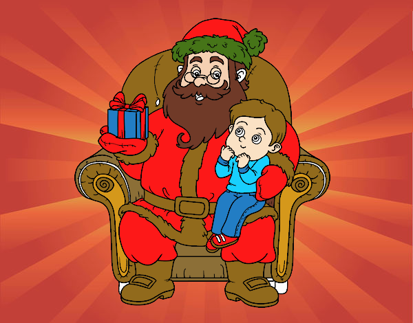 Papá Noel y niño en Navidad