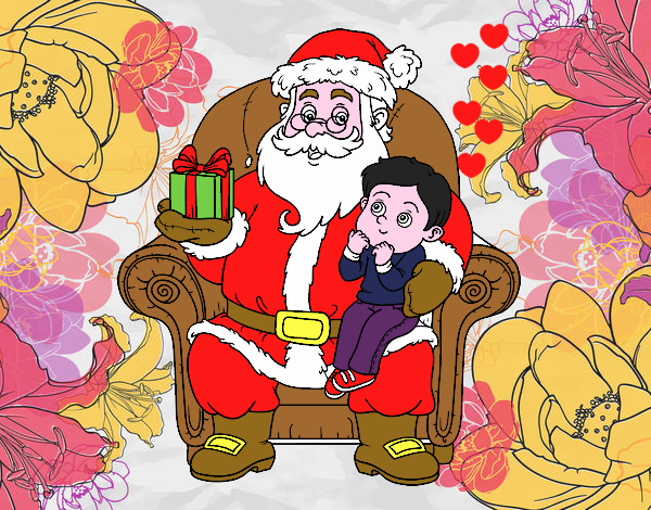 Papá Noel y niño en Navidad