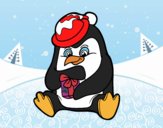 Un pingüino con regalo de Navidad