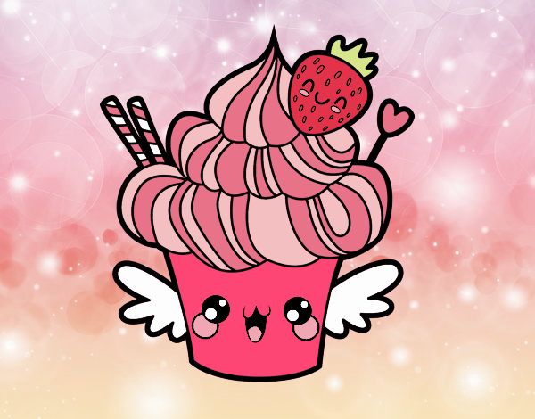 Cupcake kawaii con fresa