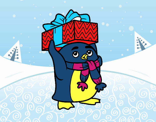 Pingüino con regalo de Navidad