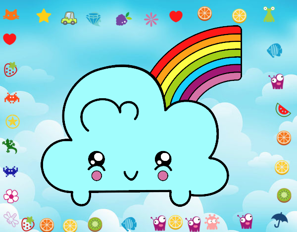 Nube con arco iris kawaii