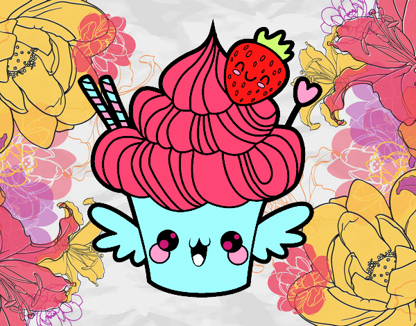 Cupcake kawaii con fresa