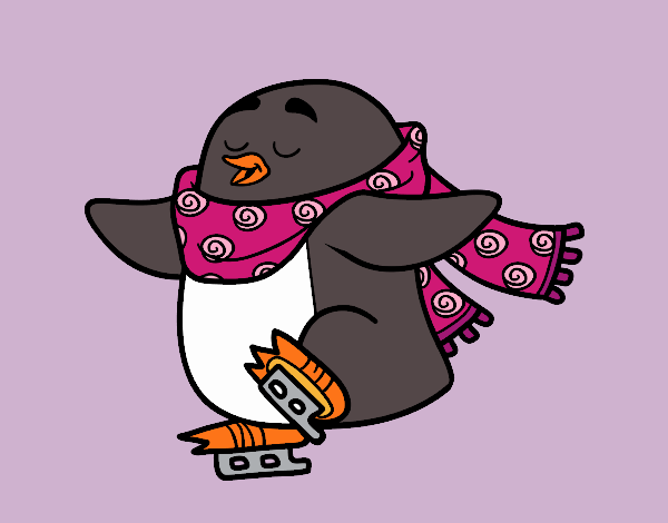 Pingüino patinando sobre hielo