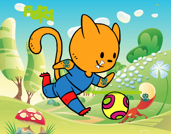 Gato jugando a fútbol