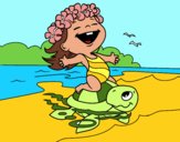 Niña con tortuga de mar
