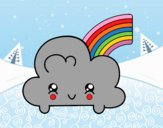 Nube con arco iris kawaii