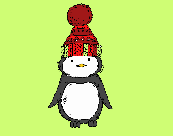 Pingüino con gorro de invierno