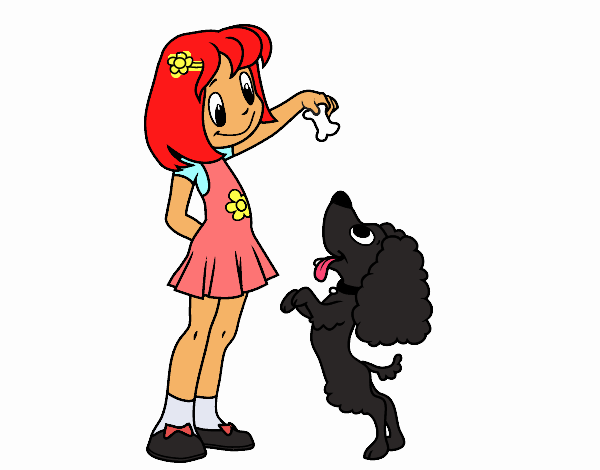 dibujo de un perro con una niña 
