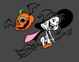 Brujita y calabaza de Halloween