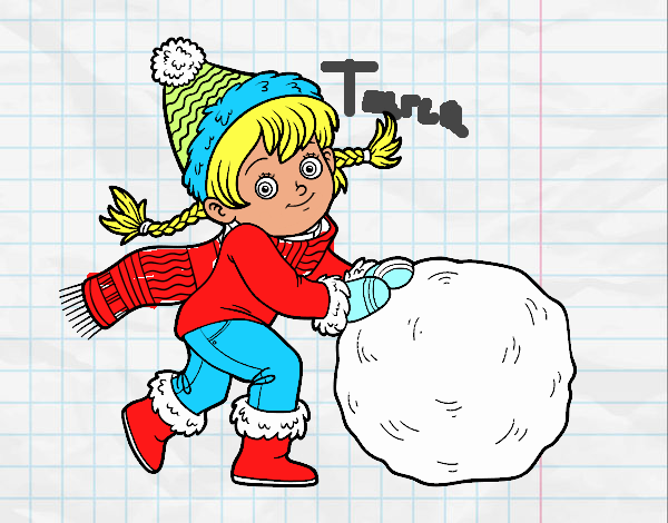 Niña con gran bola de nieve