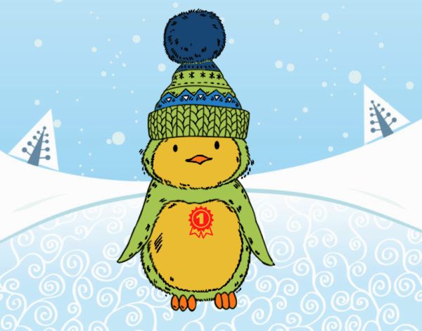 Pingüino con gorro de invierno