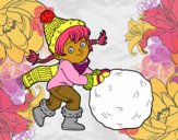 Niña con gran bola de nieve