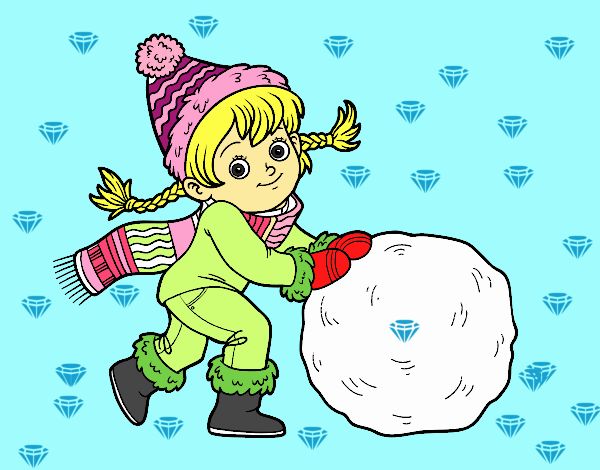 Niña con gran bola de nieve