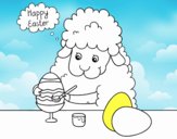 Ovejita coloreando Huevos de Pascua