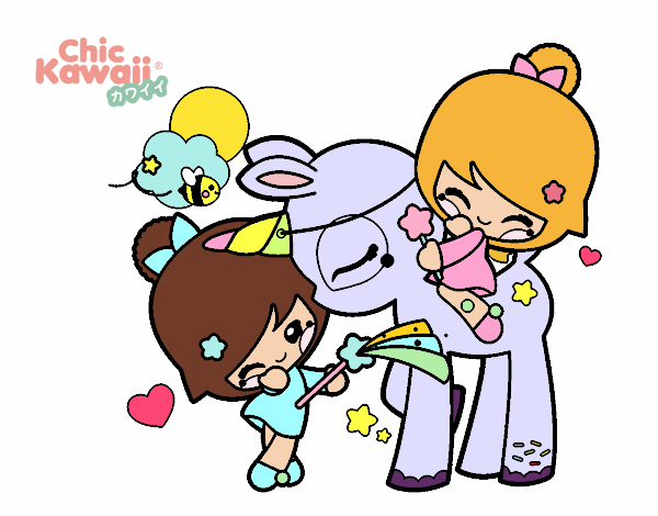 Niñas y Unicornio Kawaii