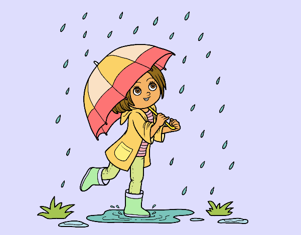 Niña con paraguas bajo la lluvia