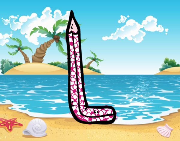 Lápiz ✏️ en forma de la letra l con flores en la playa 