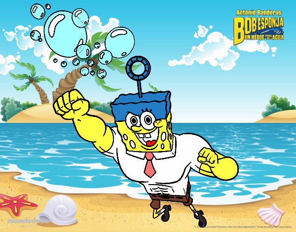 bob esponja en la playa 