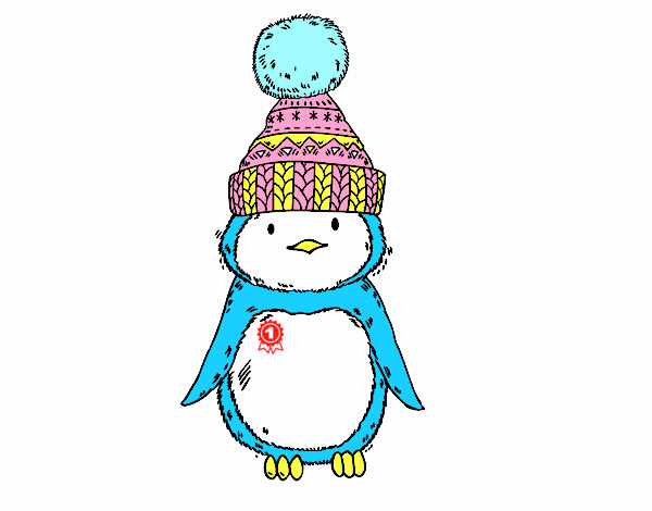 Pingüino con gorro de invierno