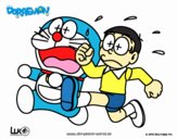 Doraemon y Nobita corriendo