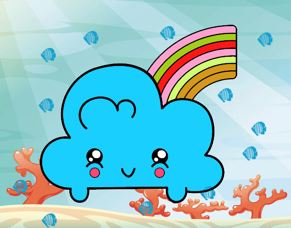 Nube con arco iris kawaii