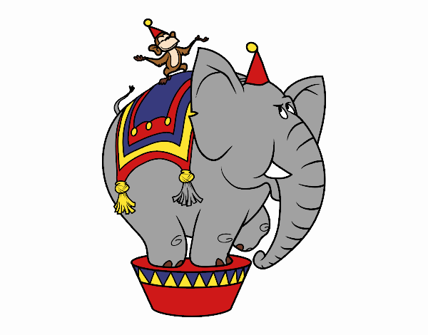 Elefante y mono de circo