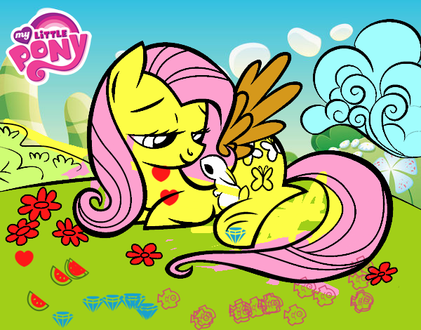 Fluttershy con un conejito