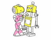 Robot arreglando robot