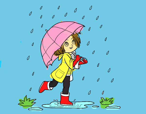 Niña con paraguas bajo la lluvia