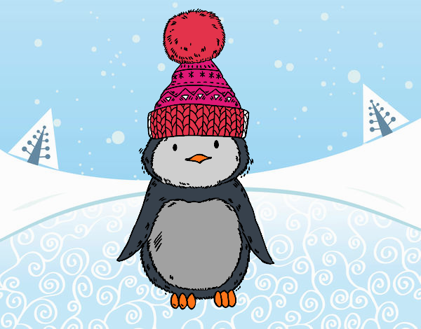 Pingüino con gorro de invierno