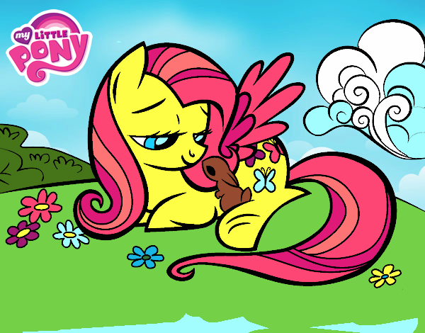 Fluttershy con un conejito