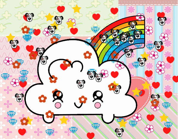 Nube con arco iris kawaii