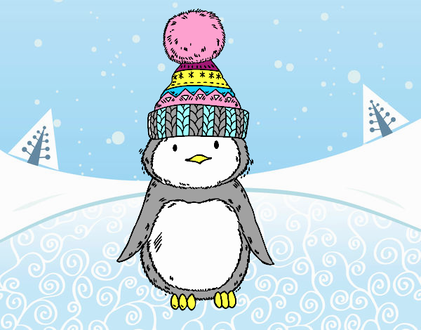 Pingüino con gorro de invierno