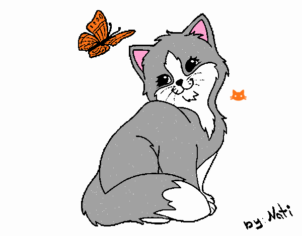 Gatito y mariposa