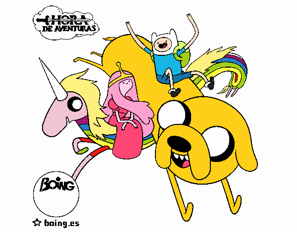 Jake, Finn, la princesa Chicle y Lady Arco Iris