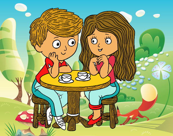 Niños tomando café