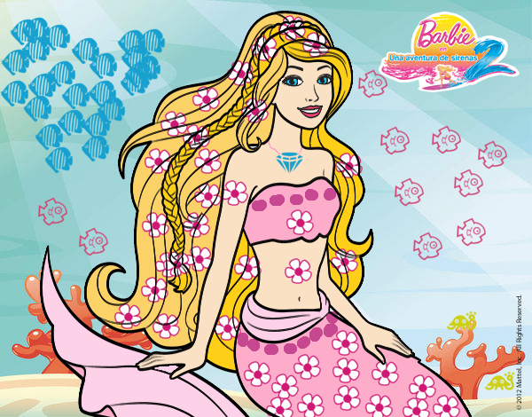 barbie sirena con muchas flores