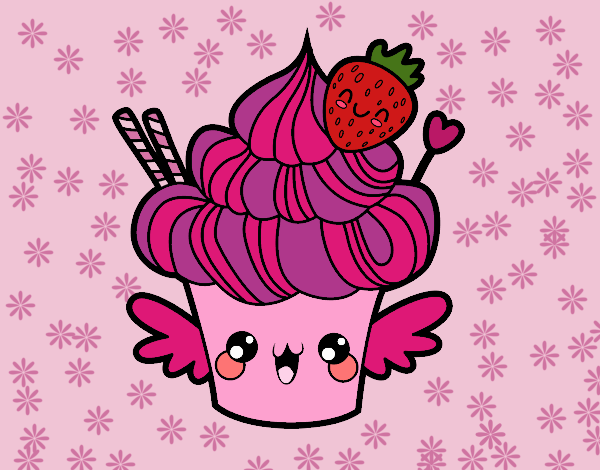 Cupcake kawaii con fresa