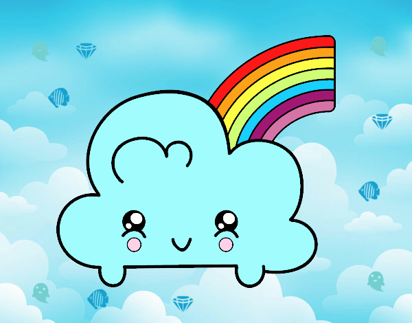 Nube con arco iris kawaii