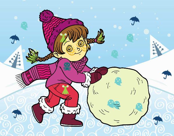 Niña con gran bola de nieve