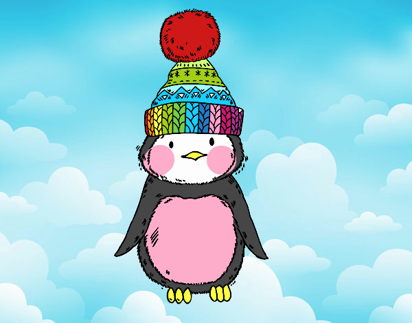 Pingüino con gorro de invierno